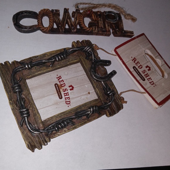 Christmas Ornaments Cowgirl Sign Picture Frame Ornament Resin Rope Look - Picture 1 of 4